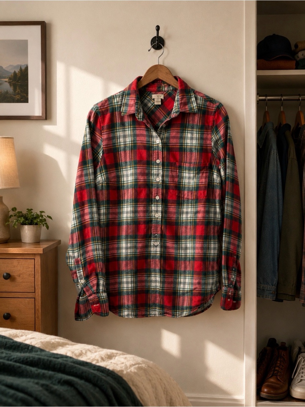 J. Crew Red and Green Plaid Button-Down Shirt size XS